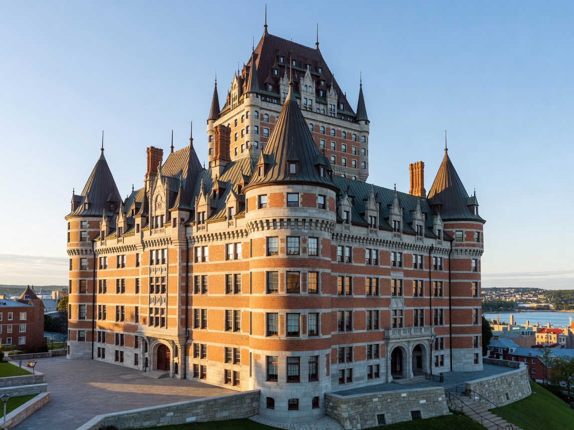 Historic Châteauesque facade of Fairmont Le Château Frontenac in Québec City